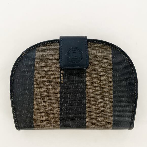 FENDI Penguin Strips Vintage Wallet Purse Canvas Leather Brown - Picture 9 of 13